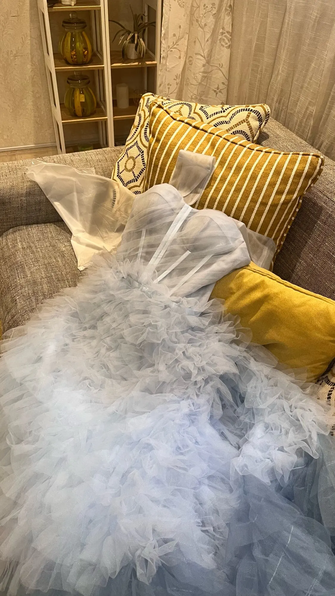 Robe de Rhfroncée A-Line pour femmes arabes saoudiennes, volants à plusieurs niveaux, plissé en tulle, dos nu, soirée, robe de soirée, bleu,