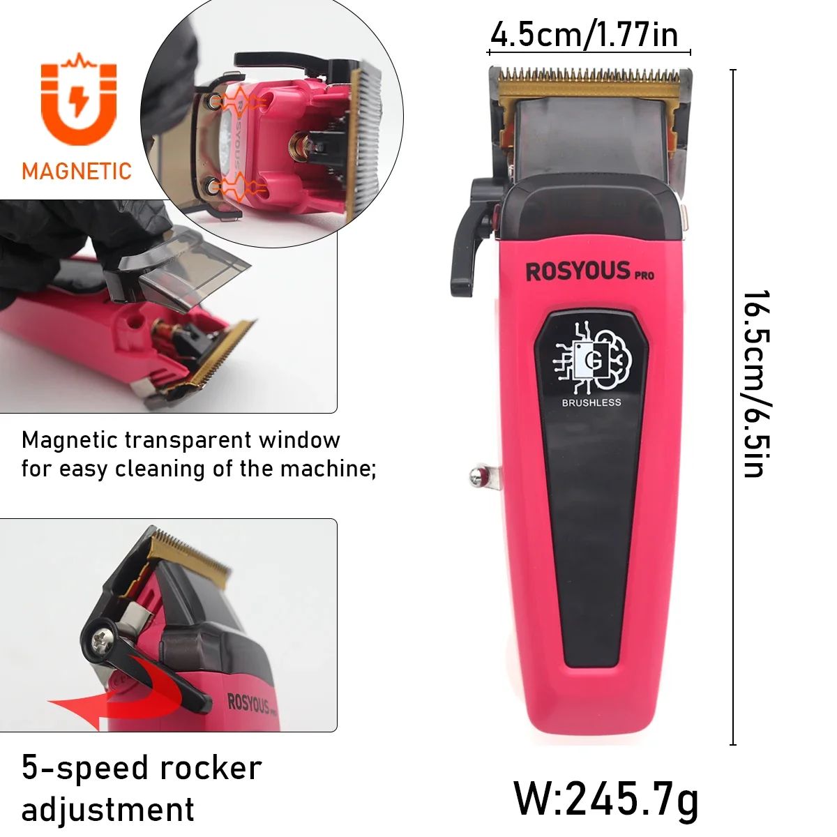 Brushless Motor Professional 2025New Hair Clipper DLC Blade with Charging Base Barber 7500RPM 5 lengths Hair Salon Trimmer