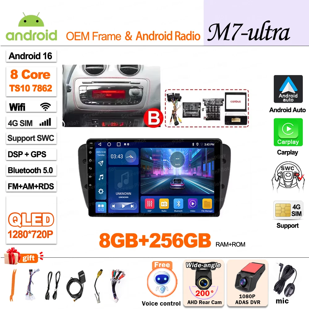 Android 16 For SEAT Ibiza 6J IV 4 2008 - 2015 Multimedia Video Player Car Radio Player Auto Stereo CarPlay Mirror Link DVD QLED image 3
