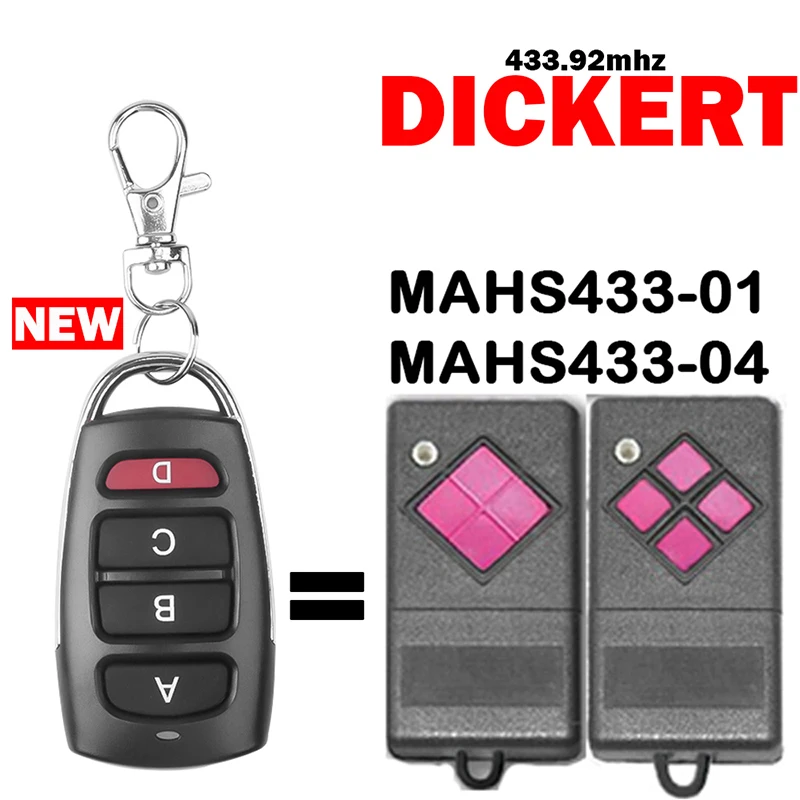 For DICKERT MAHS433-01 MAHS433-04 Remote Control Gate Opener Duplicator Garage Remote 433MHz Fixed Code Hand Transmitter