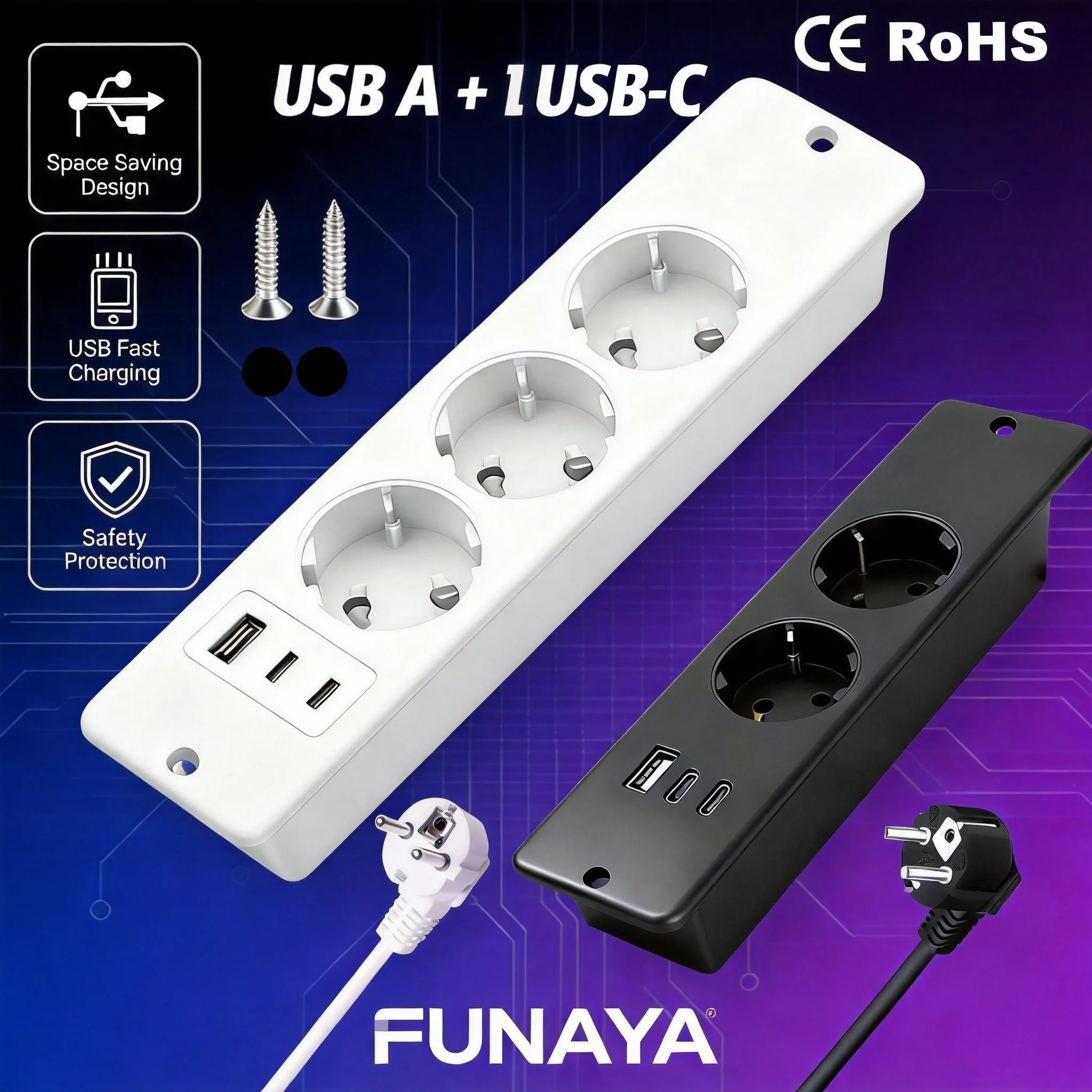 FUNAYA EU KR Built-in Desktop Socket Embedded Hidden Plug with USB Type-c Outlet Office Furniture Multi Slot Extension Sockets
