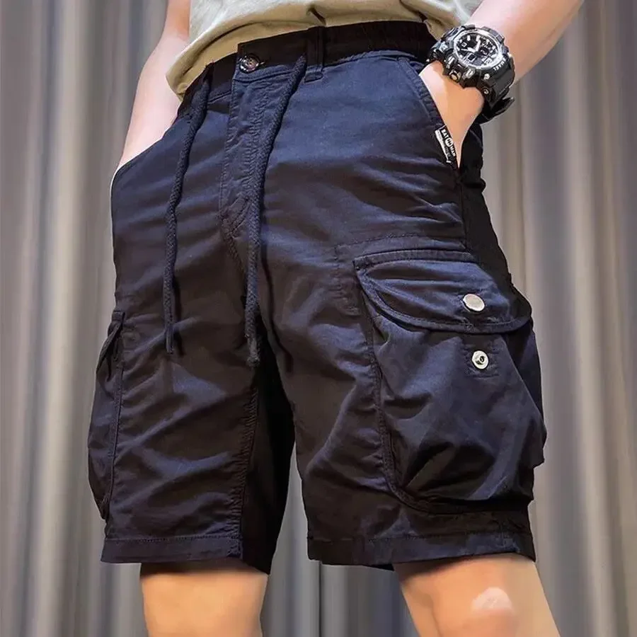 Male Short Pants Green with Pockets Button Men\'s Cargo Shorts Elegant Big and Tall Luxury Homme New in Nylon Popular Cotton Wide