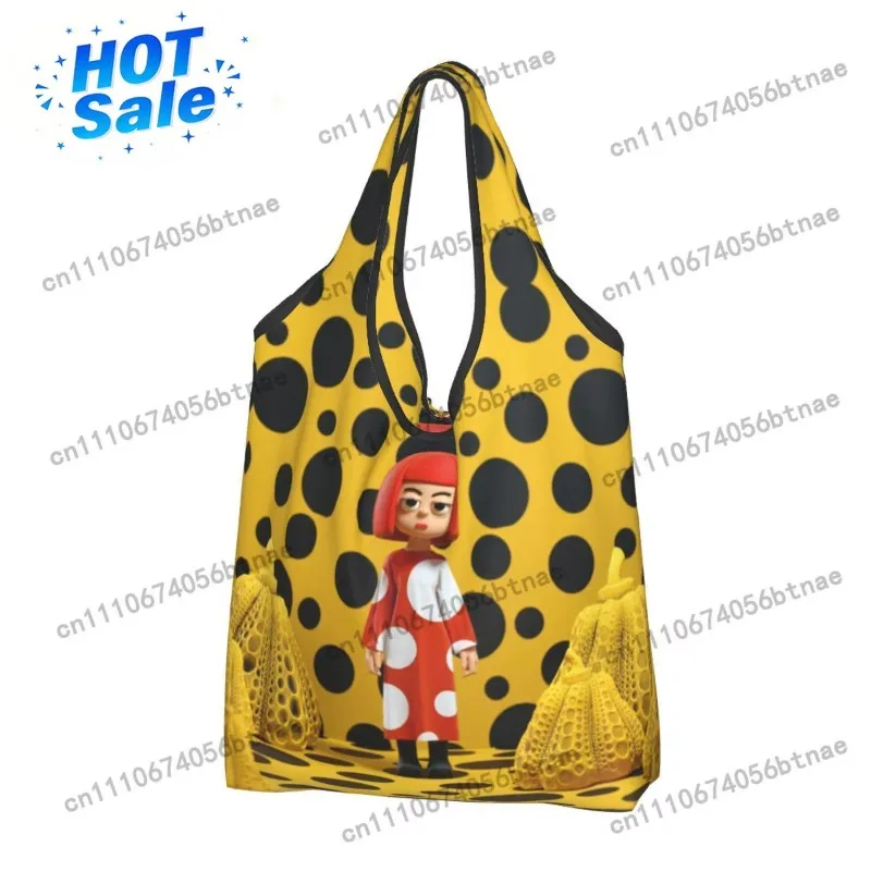 Custom Yayoi Kusama Polka Grocery Tote Shopping Bag Women Kawaii Pumpkin Shoulder Shopper Bag Big Capacity Handbag