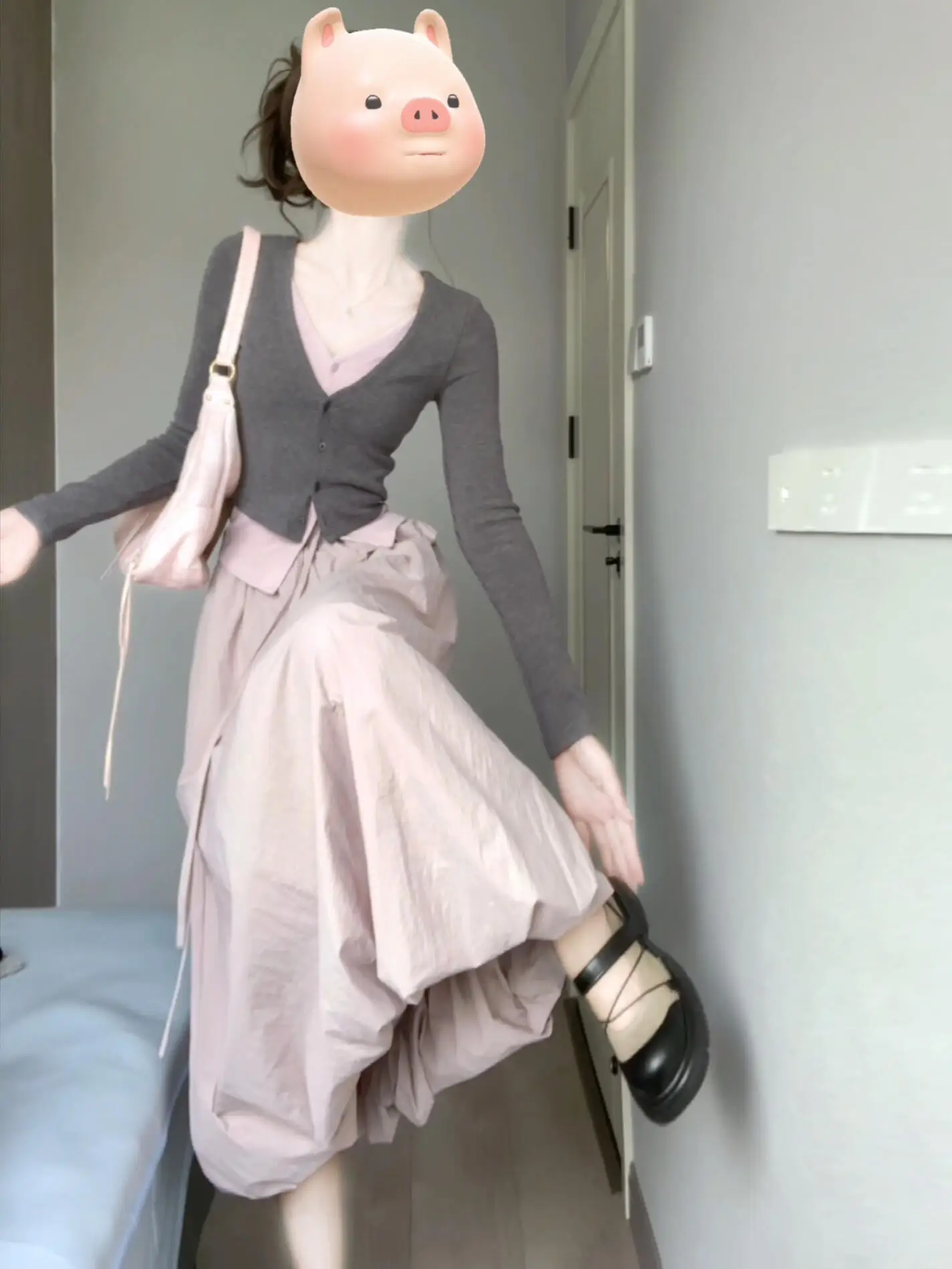 

Комплект из двух предметов: юбка и топ с длинным рукавом в корейском стиле для ранней осени, высококачественная модная женская одежда из дышащего хлопка, V-образный вырез