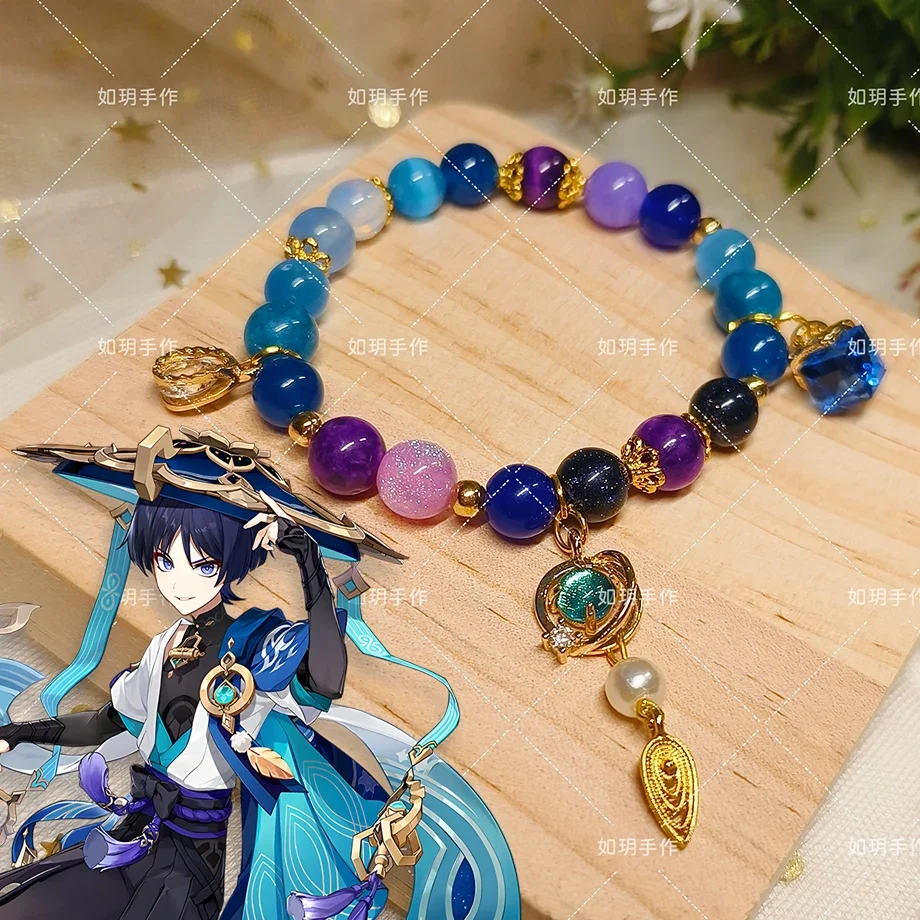 

Game Genshin Impact Balladeer Cosplay Bracelet Character Natural Blue Chalcedony Ambitus Anime