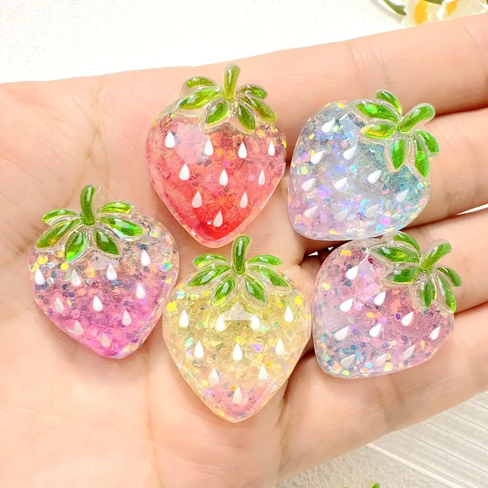 10pcs Glitter Transparent Strawberry Resin Cabochons Flat Back Scrapbooking DIY Jewelry Craft Decor Fridge Magnet Accessories
