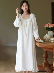 Female Ladies Ruffles Long Sleeve Cotton Princess Nightgown for Women Spring Sweet Loose Sleepwear Victorian Nightwear