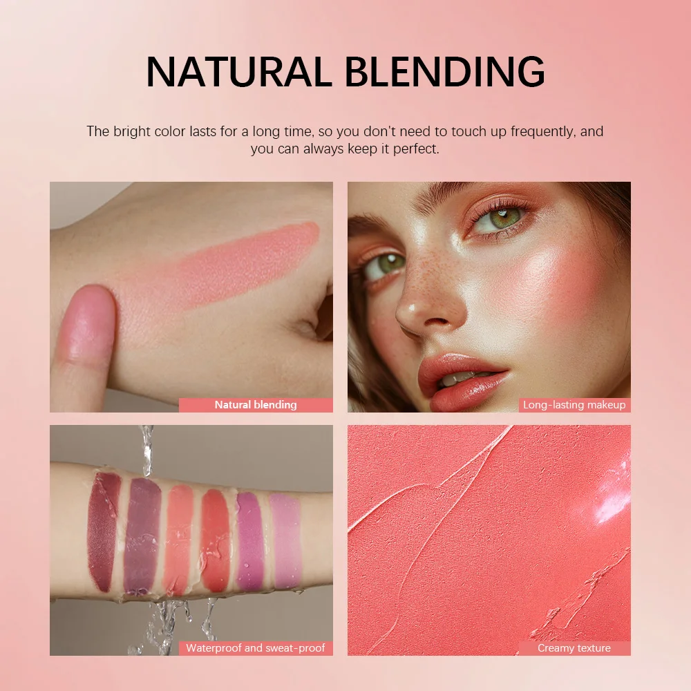 Lakerain 3 en 1 Blush Stick imperméable à l'eau résistant à la sueur fard à joues crémeux bâton éclaircir soyeux lisse fard à joues maquillage naturel cosmétiques