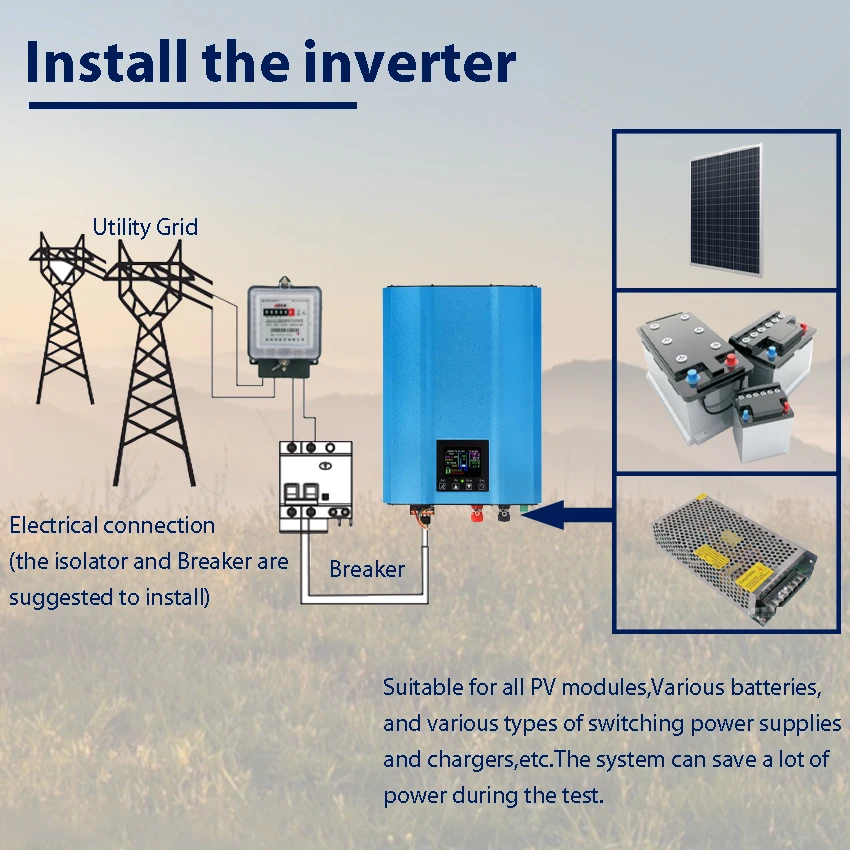 1KW 1.2KW Grid Tie Solar Inverter Battery Discharge DC 24V 26-45V/48V 55-90V PV Panels Input to AC 110V With LCD Limiter