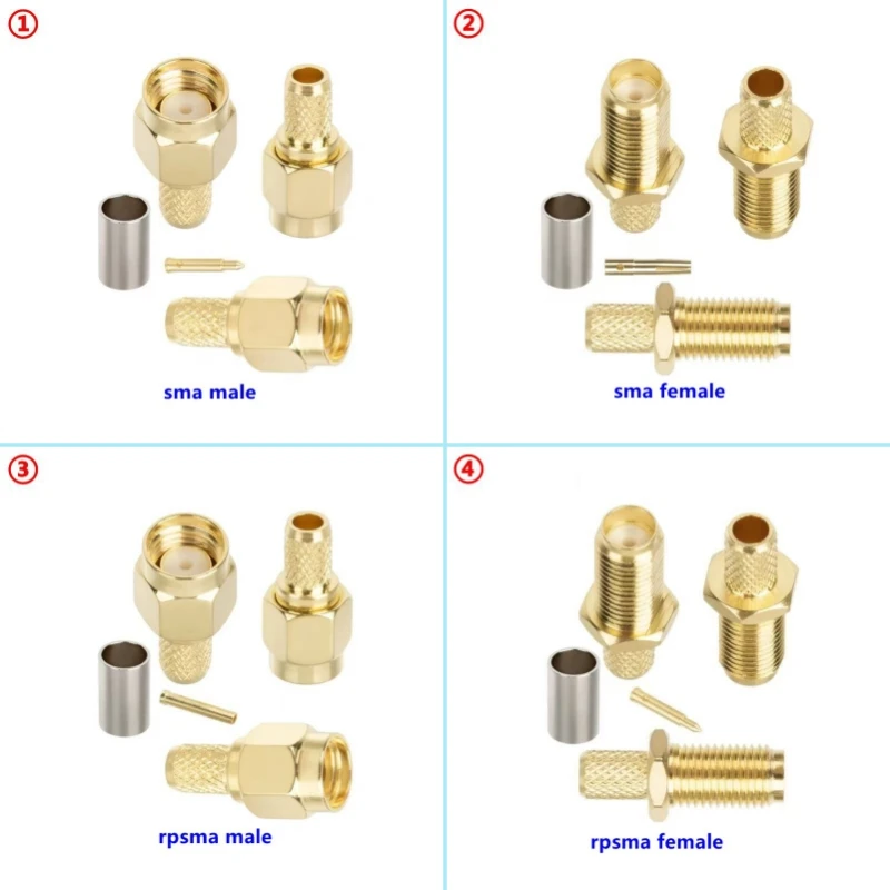 

SMA RPSMAJ-3 Male Plug /Female Jack RF Coax Connector Crimp For RG58 LMR195 RG400 RG142 LMR195 RG223 Cable Wire Terminal Adapter