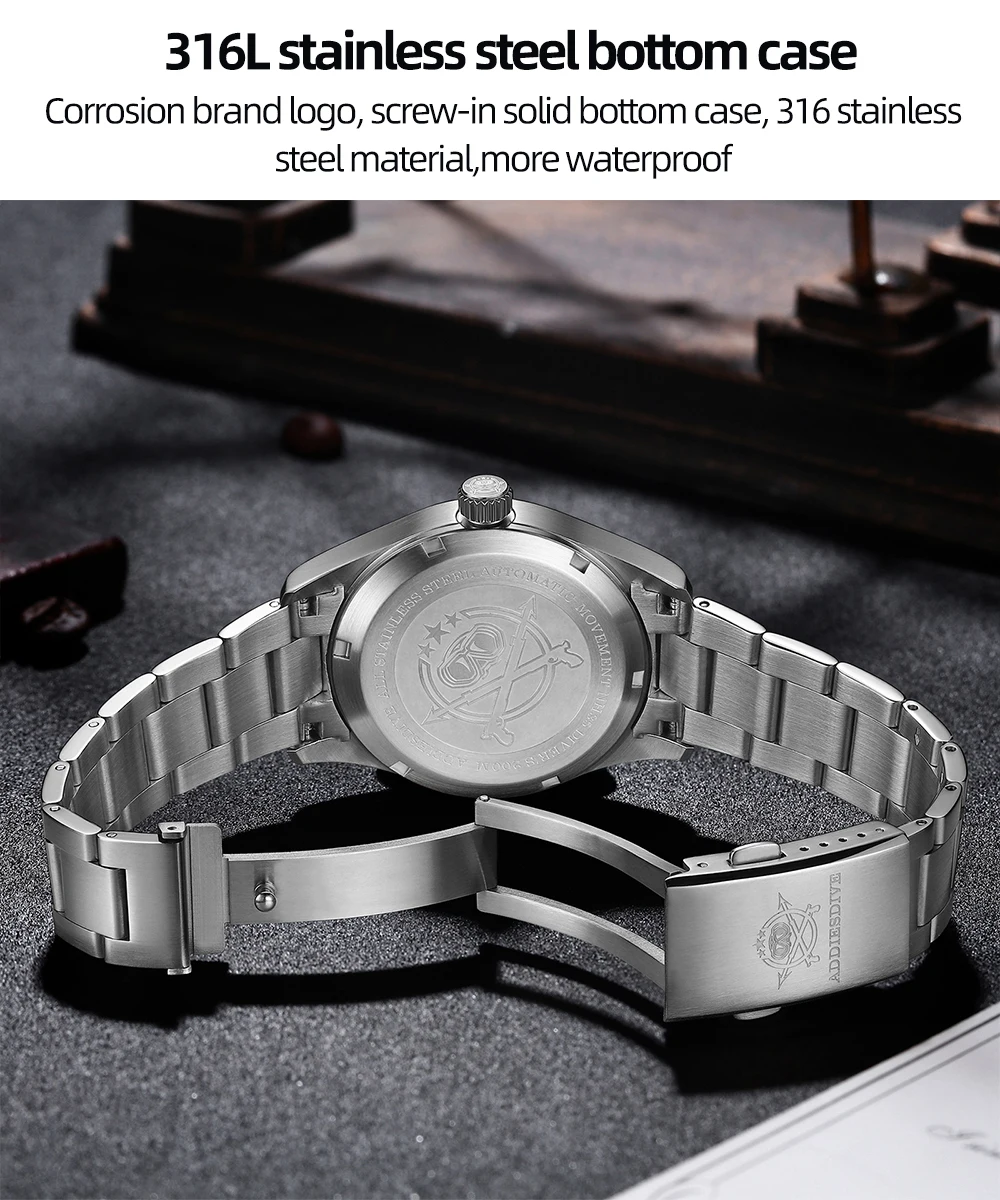 ADDIESDIVE Men Luxury Automatic Mechanical Watch 8215 Movement Sapphire Glass 200M Waterproof Luminous Analog Wristwatches AD2525