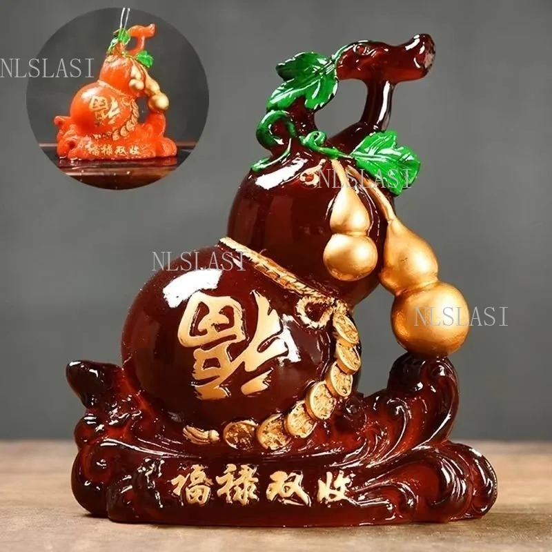 Color Changing Resin Gourd Tea Pet Figurine Fu Lu Shuang Shou Chinese Feng Shui Wealth Decor for Tea Table Home Blessing