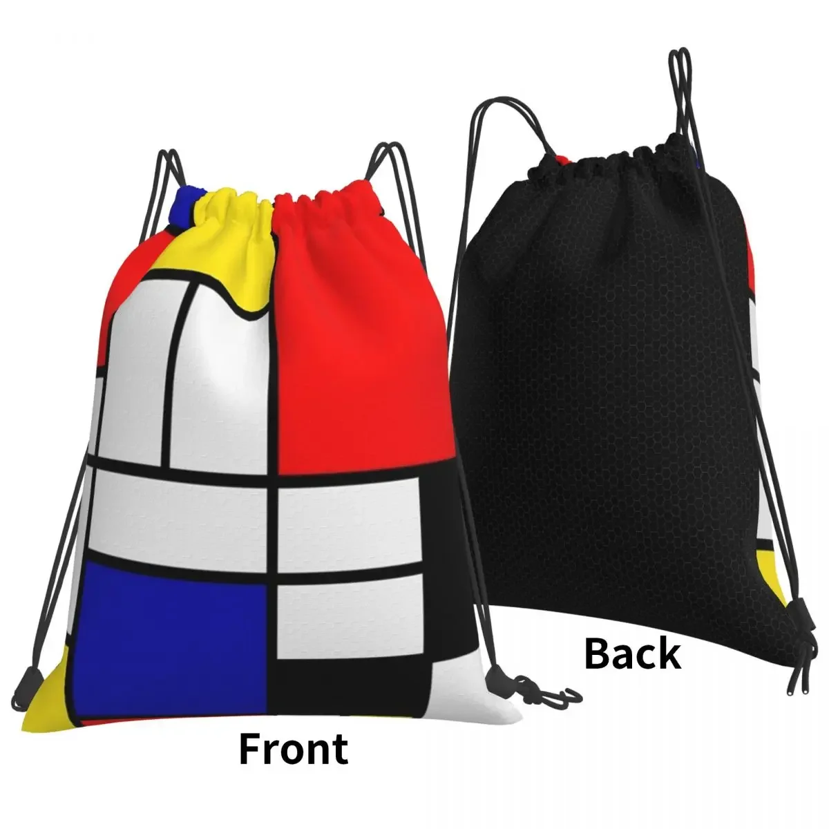 Mondrian Abstract Art Design Backpacks Portable Drawstring Bags Drawstring Bundle Pocket Sports Bag BookBag For Travel School