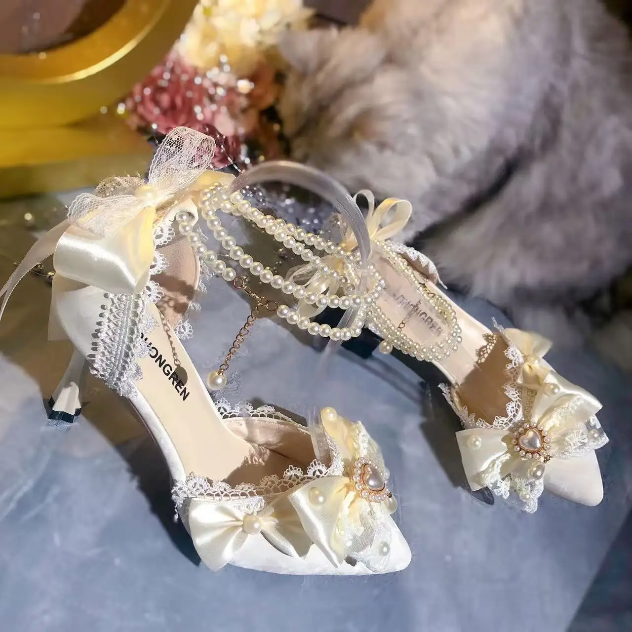 Elegant Pointed Women's High Heels Lolita Bar Mitzvah Pumps Evening Dress wedding bride High Heels Zapatos De Mujer Ladies Shoes