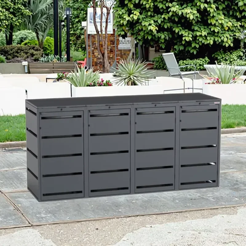 Modern Metal Storage Box Multi Compartment Organizer Planter Outdoor Trash Can Recycling Bin Various Styles Single or Multi