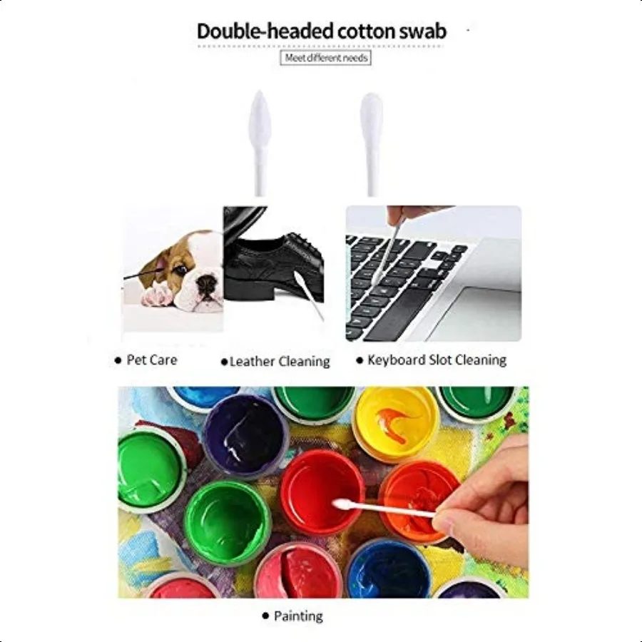 Tamponi di cotone 800 pezzi Punte a doppia precisione con bastoncino di carta 4 confezioni da 200 pezzi di forma rotonda+a punta