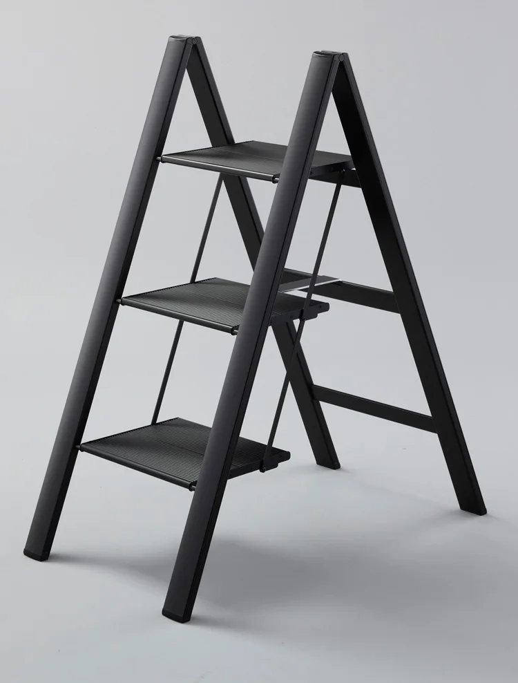 Aluminum alloy ladder ultra-thin household folding widened herringbone ladder shooting stool black