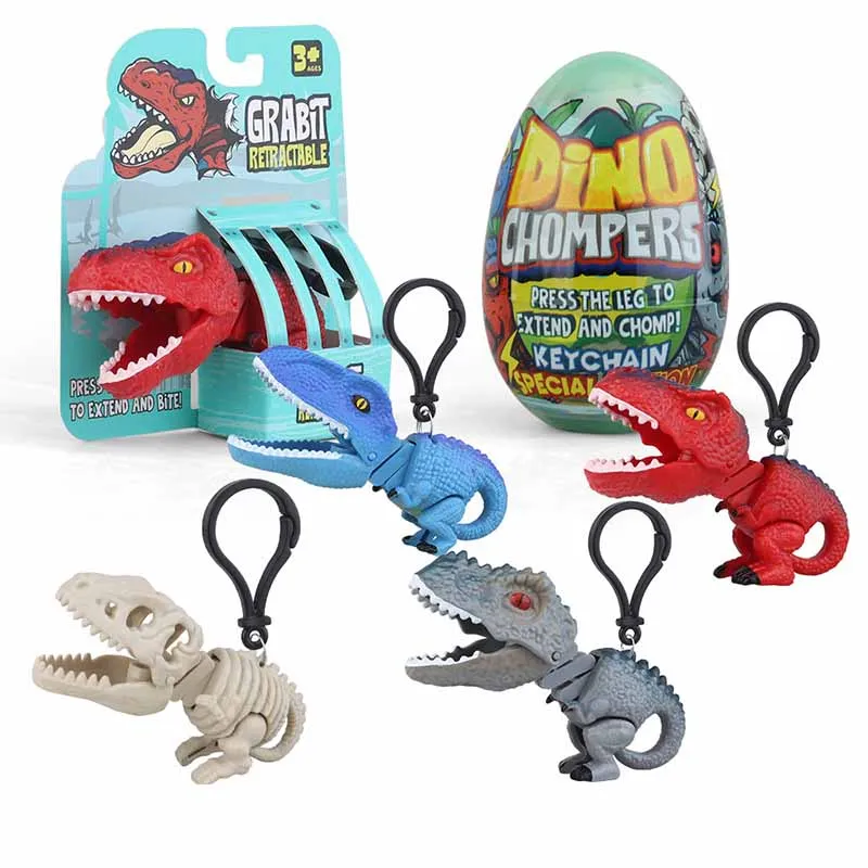 Kids Jurassic Dinosaur Retractable Spring Manipulator Small Clip Creative Novelty Handheld Will Bite Stress Relief Keychain