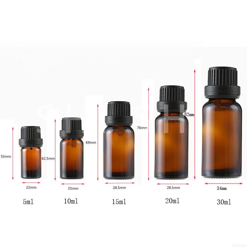 1 Pcs Glass Bottles for Essential Oils Refillable Empty Amber Dropper Bottle for Perfume Aromatherapy 5ml 10ml 15ml 20ml 30ml