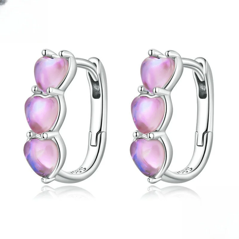 

Stained Glass Earring New Stylish Pink Love Ladies Sweet Cool S925 Sterling Silver Earrings