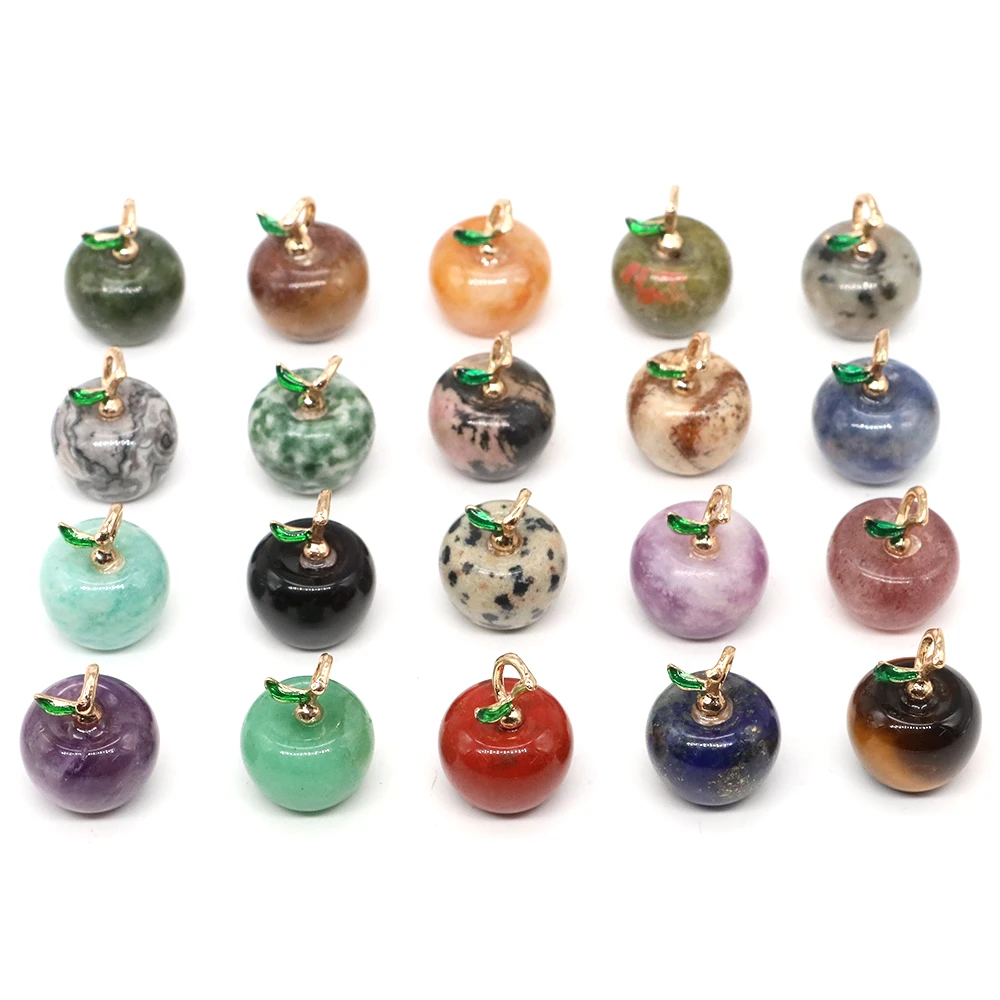 12*14MM Mini Apple Shape Stone Pendant Natural Healing Crystals Amethyst Fluorite Quartz Agate DIY Bead Necklaces Jewelry Parts