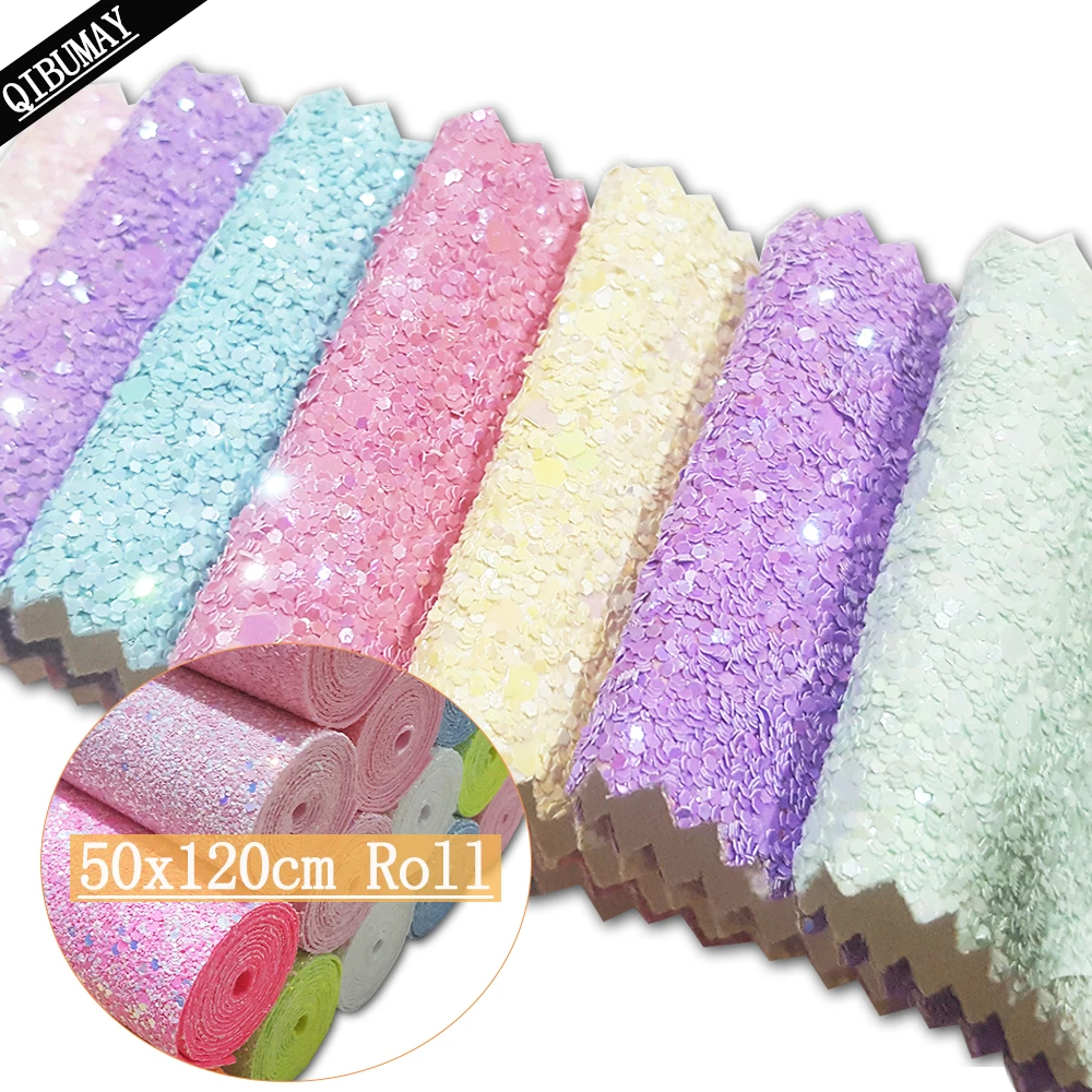 QIBU 50x120cm Candy Faux Leather Roll Big Chunky Glitter Fabric By Yard Craft Materials For Bags Clothes DIY Hairbow Accessories