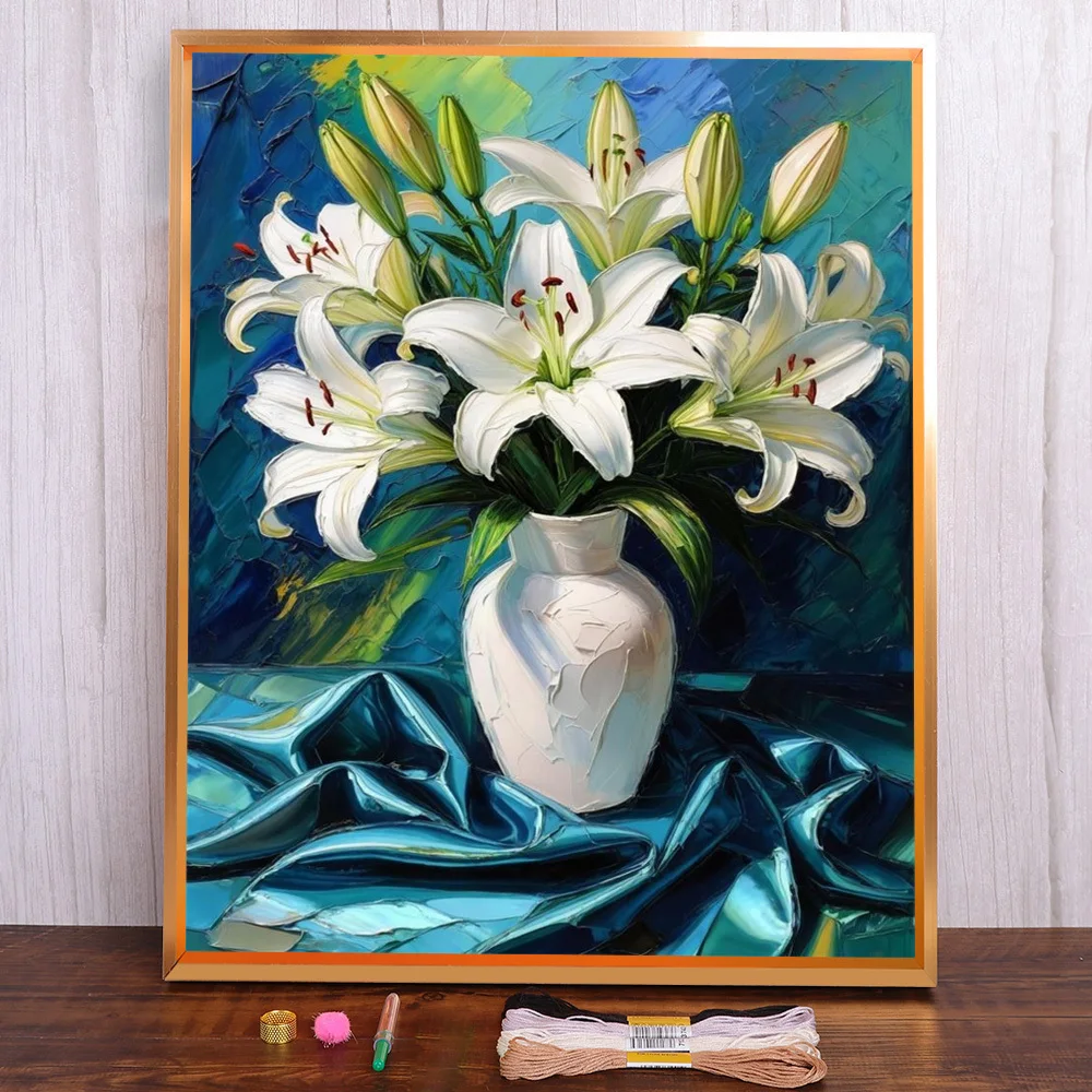 

Flower Lily Pre-Printed 11CT Cross-Stitch Embroidery Kit Hobby Needlework Handiwork Knitting Stamped Promotions For Adults