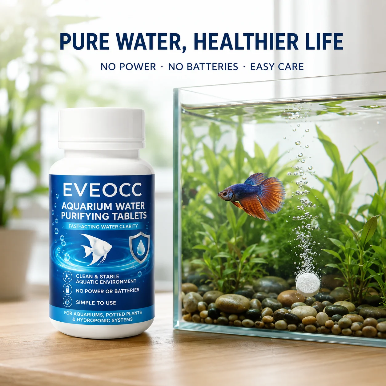 Aquarium Water Purification Tablets, No Power Needed Simple Use Water Clarifier for Fish Tank & Hydroponics
