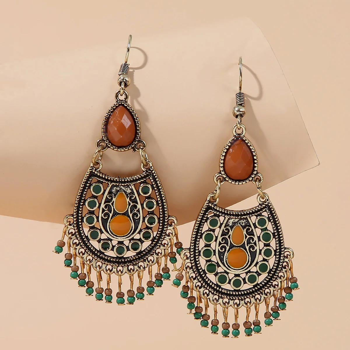 Bohemian retro tassel earrings, grand, fashionable, exaggerated earrings, ethnic style long earrings for women