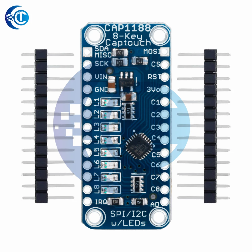 CAP1188 8-Key Capacitive Touch Module (3V-5V): SPI/I2C Interfaces, LED Indicator – for Arduino-Ready