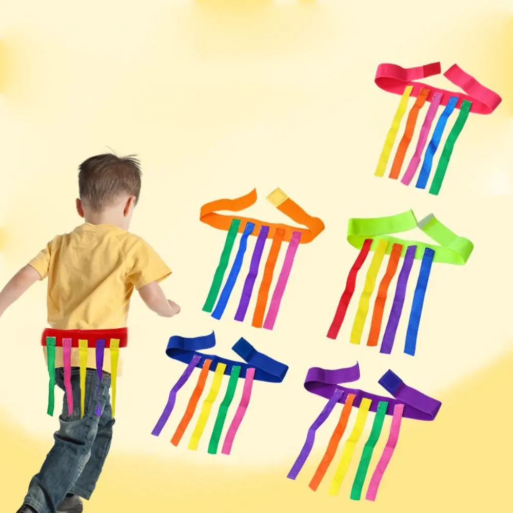 Adjustable Funny Game Belt Chasing Ribbon Bright Color Tail Pulling Prop Waist Strap Buckle Belt Webbing