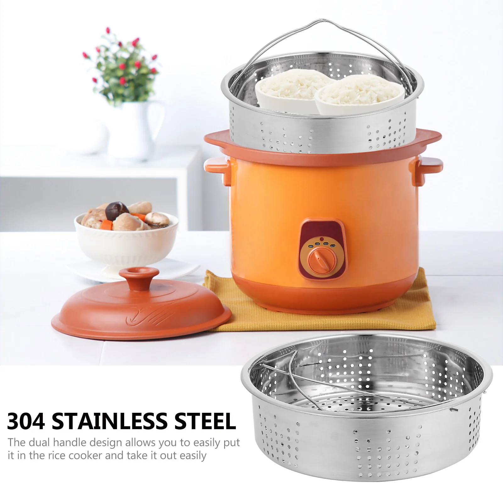 

1pc Stainless Steel Steamer Basket 20Cm Round Mesh Food Steaming Rack Double Handles For Rice Cooker Steamers Potatoes Corn