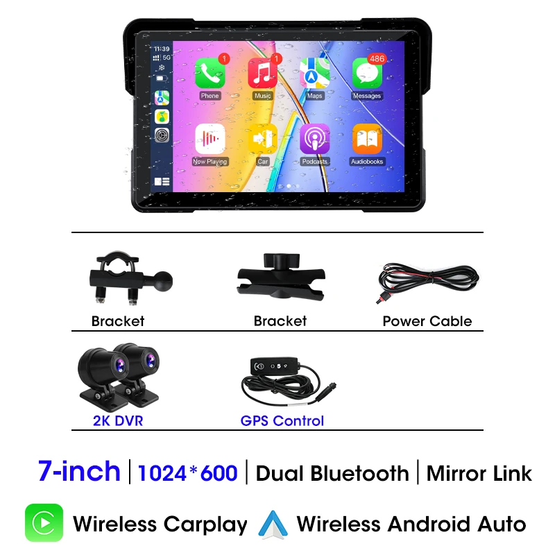 Srnubi Draagbare motorfiets GPS-navigatie Waterdichte draadloze Carplay 5/7 "scherm Motorfiets Android Auto Bluetooth Monitor DVR