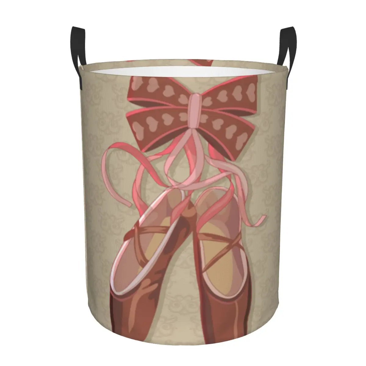 Folding Laundry Basket Bright Pink Ballet Pointes Shoes Dirty Clothes Storage Bucket Wardrobe Clothing Organizer Hamper