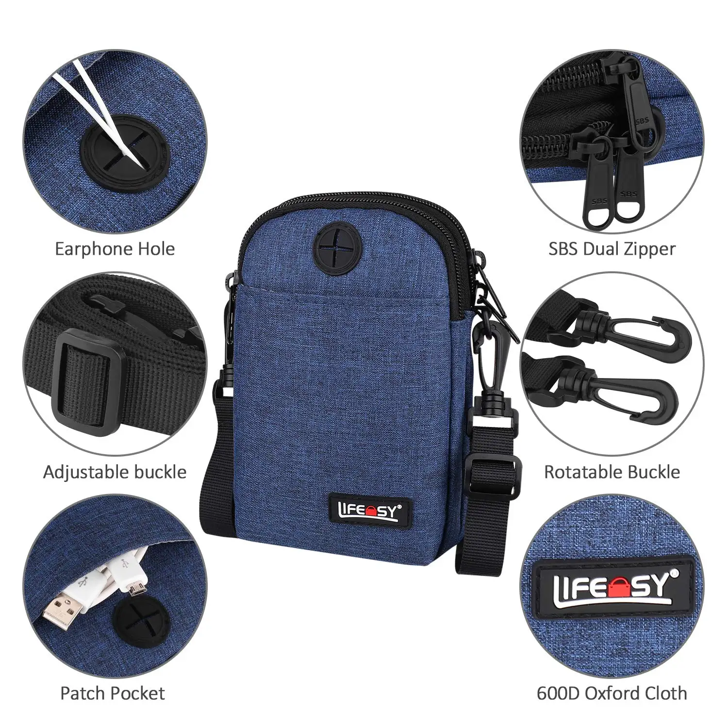 Daily Use Crossbody Sling Bag, Multi-Compartment Chest Pack with Earphone Port for Travel Commute, Secure Pockets for Men Women