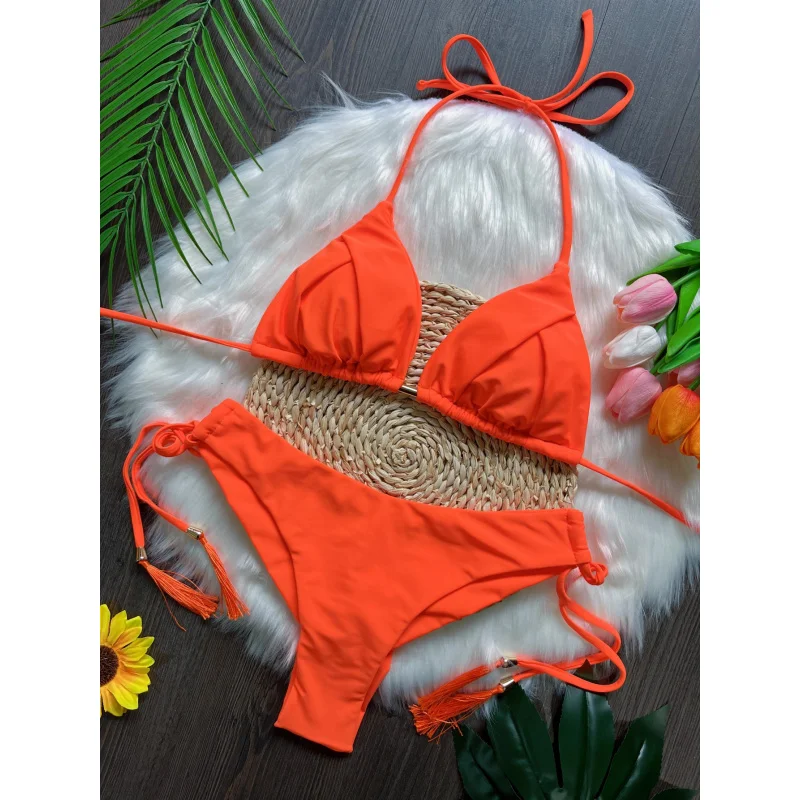 2024New Bikini Printed Tassel Swimsuit Beach Sexy Women's Swimsuit