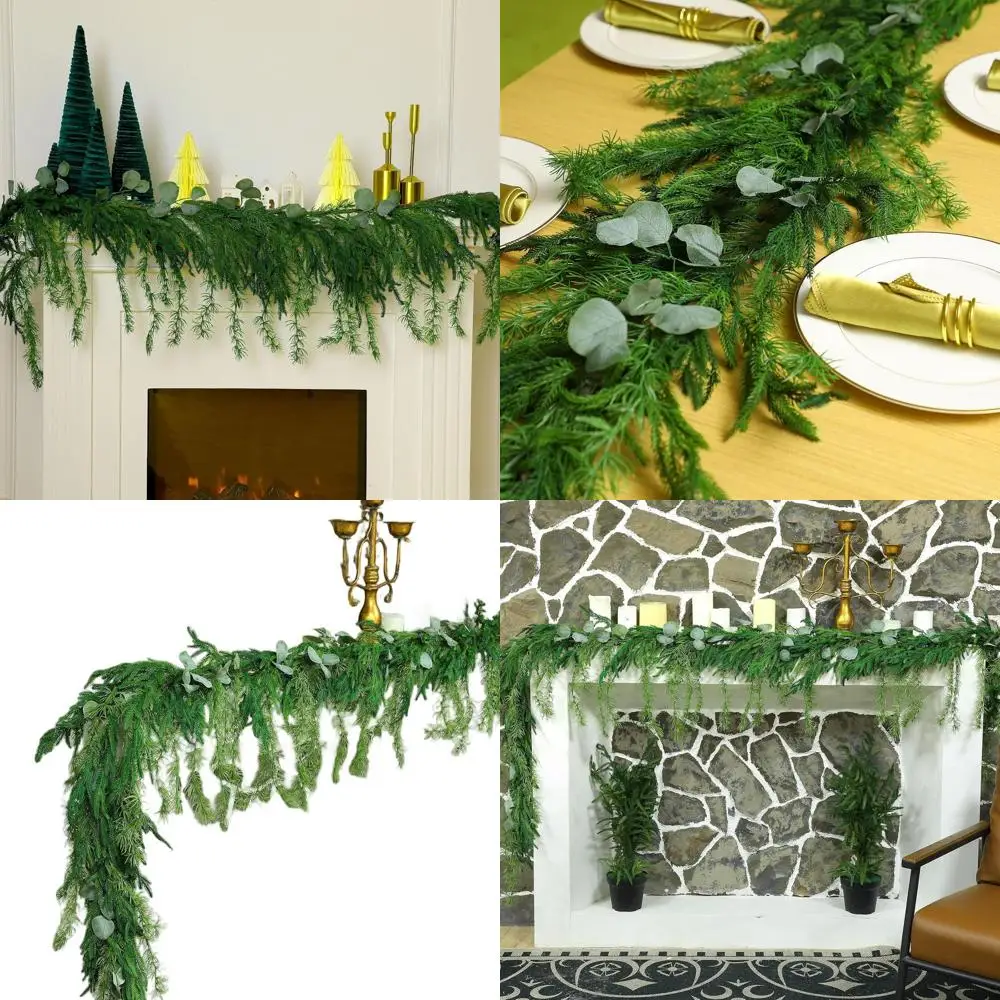 

9-футовая реалистичная искусственная рождественская кедровая гирлянда для камина и мантии, зимний декор