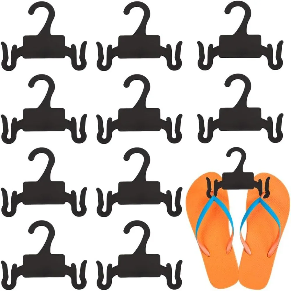 10Pcs Plastic Sandal Hangers 4.4x3.7Inch Black Slipper Holder Shoe Rack for Flip Flops Small Shoe Hooks Hanging Rack Shoe Scarf