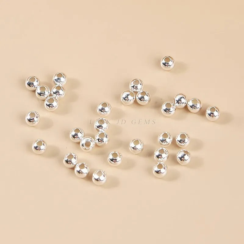 10 Pcs/lot 925 Sterling Silver Round Beads Small Large Hole Spacer Beads For Jewelry Making Diy Bracelet Necklace Accessory