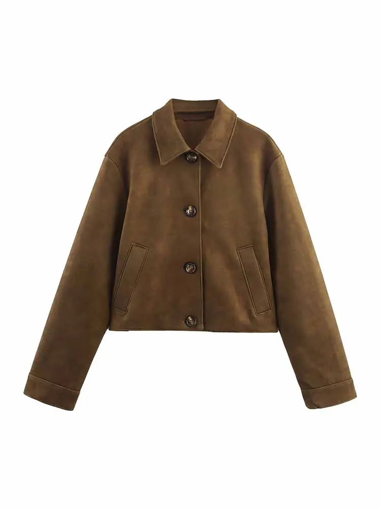 

European and American style autumn new fashion trend simple women's clothing short faux leather versatile effect jacket