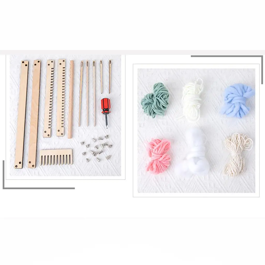 Wooden Weaving Loom Kit with Weaving Needle Tapestry Looms Multi-Craft Knitting Loom for Beginners Weaver Accessories