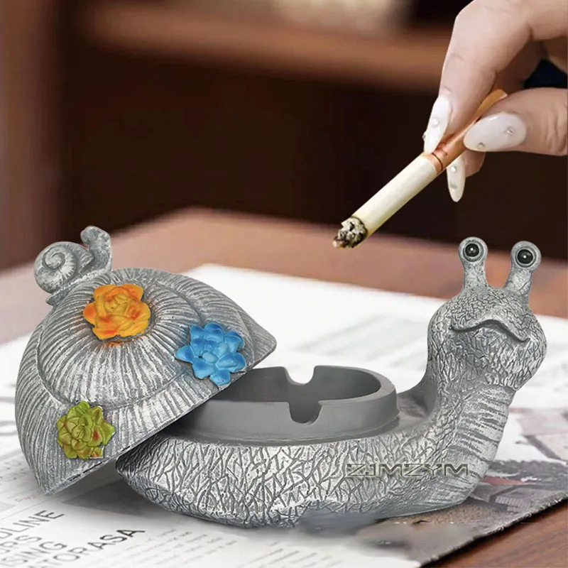 Creative Snail Ashtray with Lid Hand Painted Floral Windproof Cigarette Holder for Home Office Desktop Decor Unique Gift