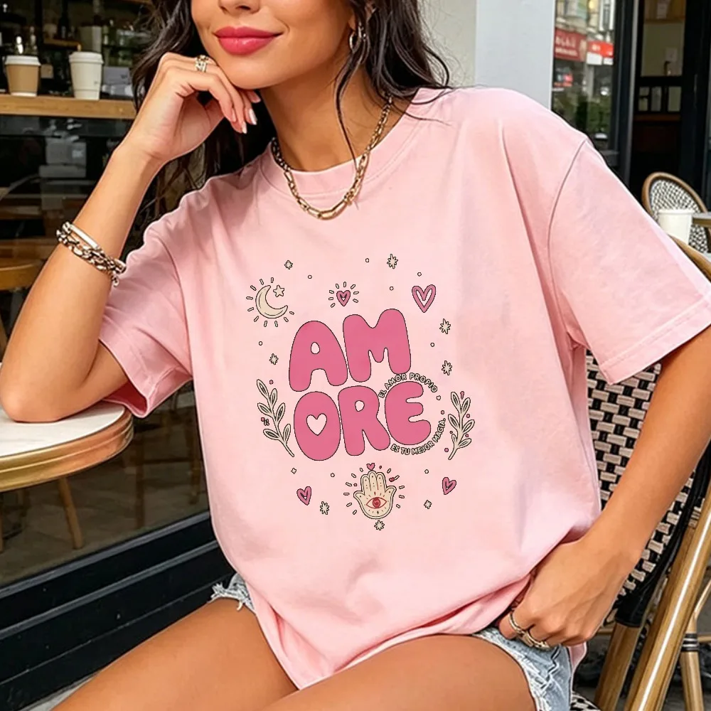 Amore Heart Hamsa Graphic Tee Cute Love Symbol Boho Aesthetic Unisex Streetwear Top Fashion High quality Cotton Short-sleeve Tee