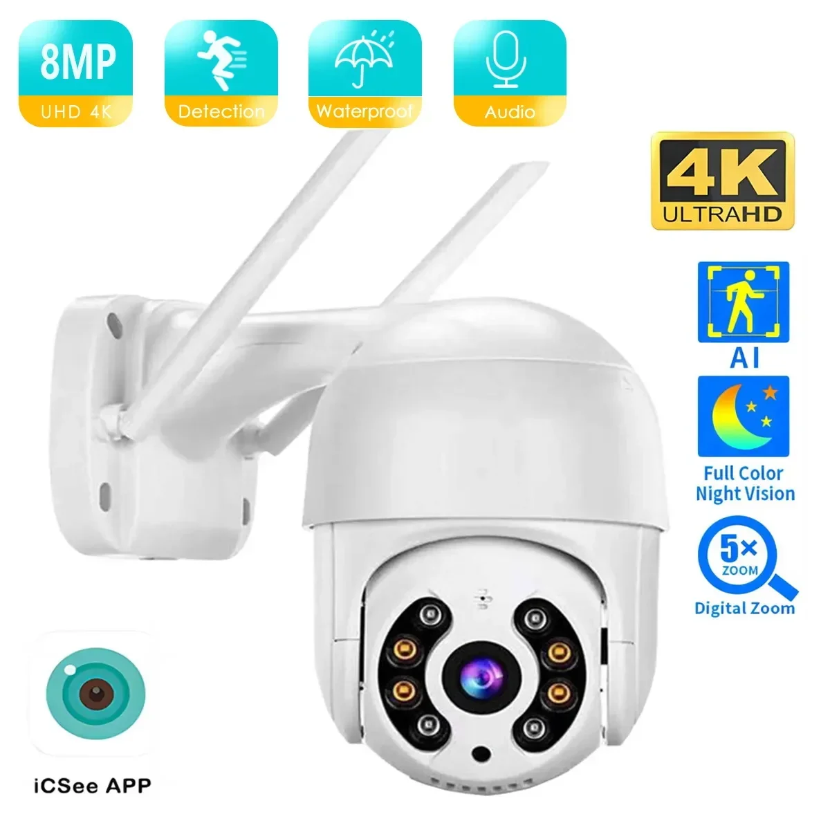 BESDER 4K 8MP 5MP Ultra HD PTZ IP Camera with AI Human Detection Waterproof WiFi Security Auto Tracking P2P Video Surveillance