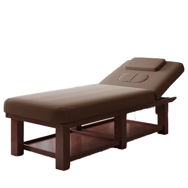 2026 Modern Luxury Synthetic Leather Wooden Beauty Table Massage Bed High-Density Sponge Adjustable Salon Spa Furniture for