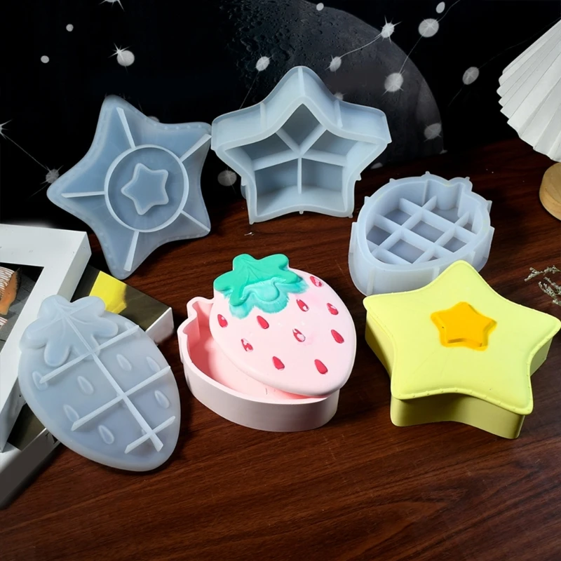 Strawberry/Star Silicone Organizers Molds Office Supplies Storage Case Moulds Suitable for Bathroom and Study Room