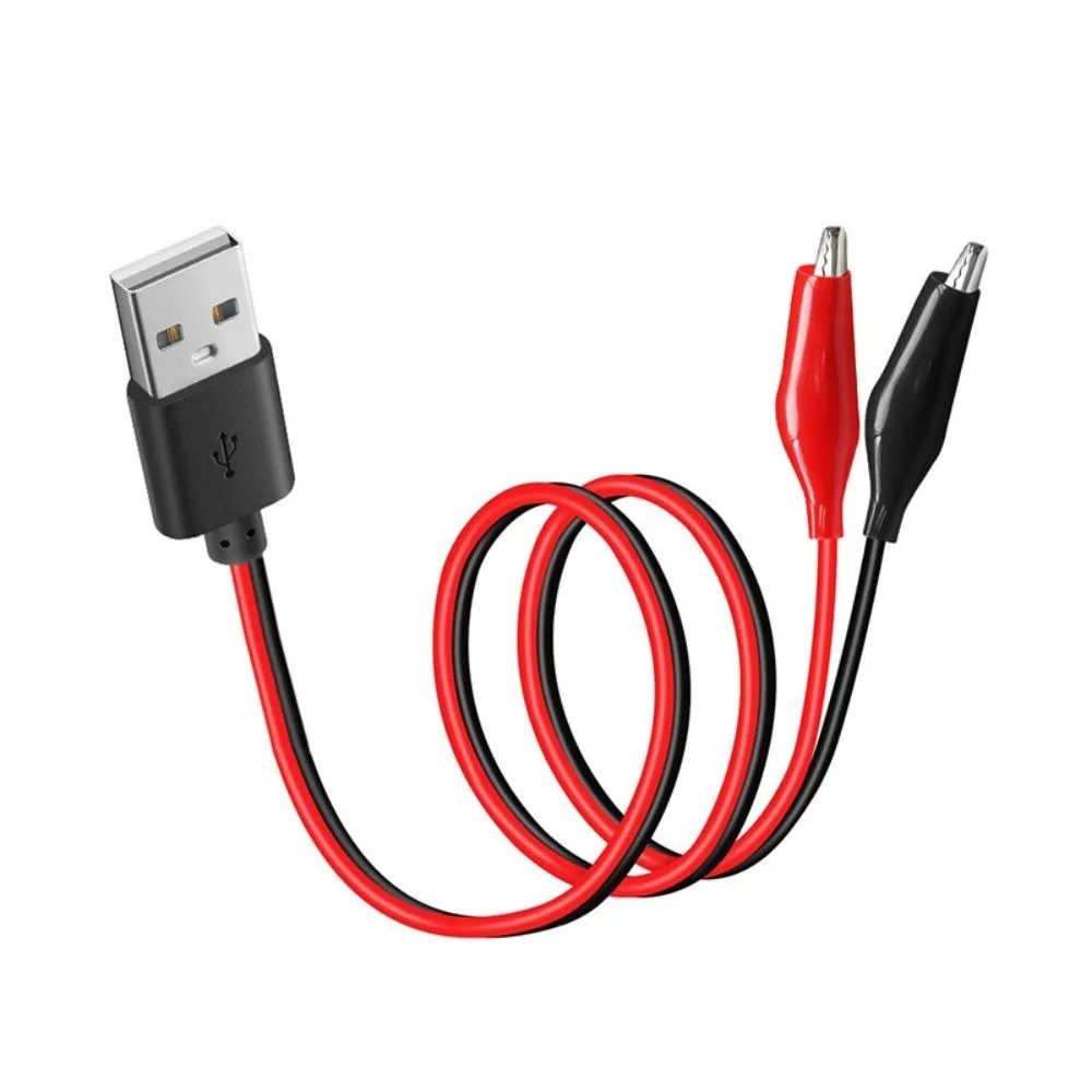 New PVC Alligator Clip to USB 58cm Black Red Male Connector Cable Copper Test Leads Testing Circuit Power Supply