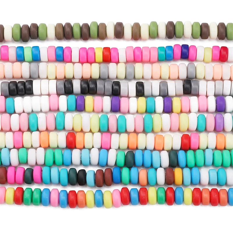 Neue 6x3mm bunte flache runde lose Spacer-Perlen aus Polymer-Ton für die Schmuckherstellung, DIY-Handarbeitszubehör – Detail 2