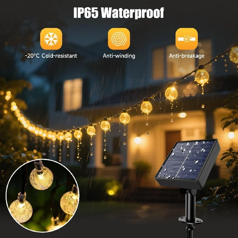 Solar String Lights Crystal Globe Light 8 Modes 200 LED Outdoor Waterproof Patio Lights for Garden Yard Christmas Party Decor