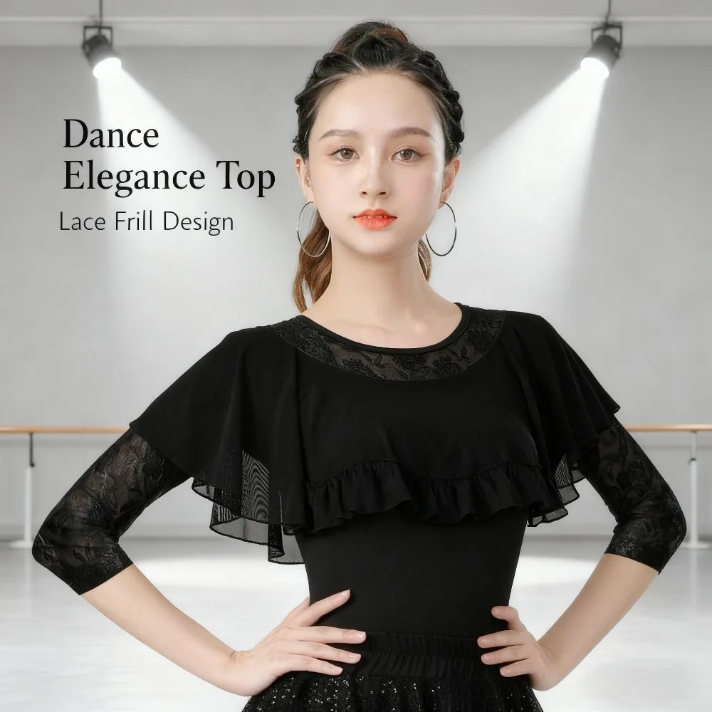 قميص رقص مربع للسيدات البالغات 3/4 كم مادة مرنة عالية أداء ممارسة الرقص اللاتيني سيناريوهات متعددة #1